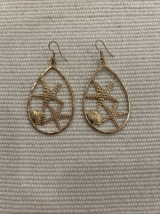 Jewelry - Gold Starfish & Shell Teardrop Earrings